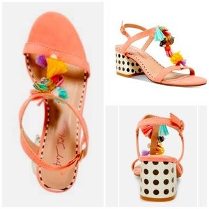 Betsey Johnson Pink Boho Eclectic Polka Dot Charm Sandals Heels 7.5